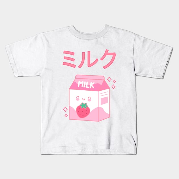 Japanese Aesthetics Kawaii Strawberry Milk Shake (White Background) Kids T-Shirt by Luluca Shirts